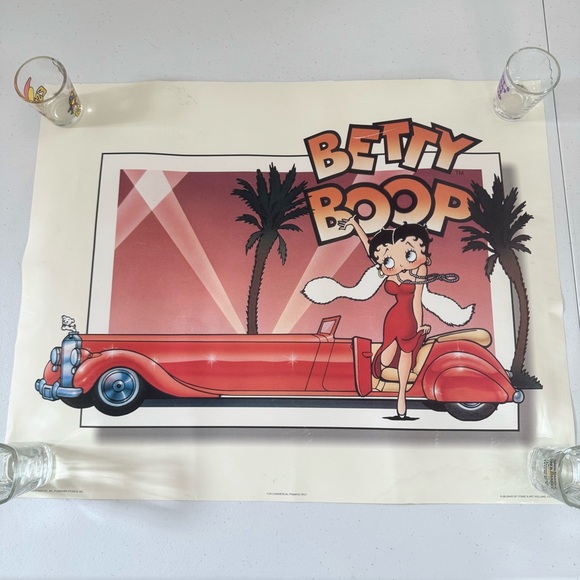 Vintage Betty Boop Red Car Poster 20”x16” AS IS - Picture 1 of 10